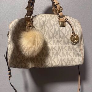 MICHAEL Michael Kors Cream Logo Dome Satchel with Pom Charm